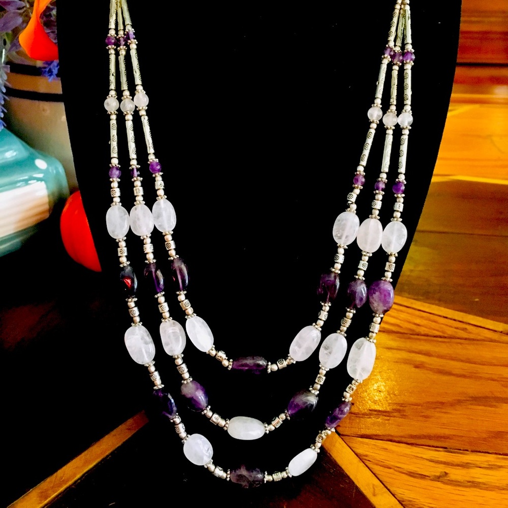 Rose Quartz and Amethyst Ethnic Handmade necklace